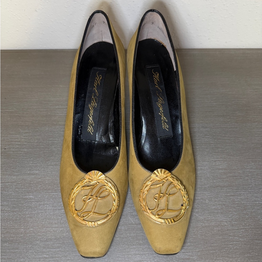 Karl Lagerfeld Vintage Slip On Suede Kitten Heels  Made  In France Size 7 2A - Picture 4 of 11